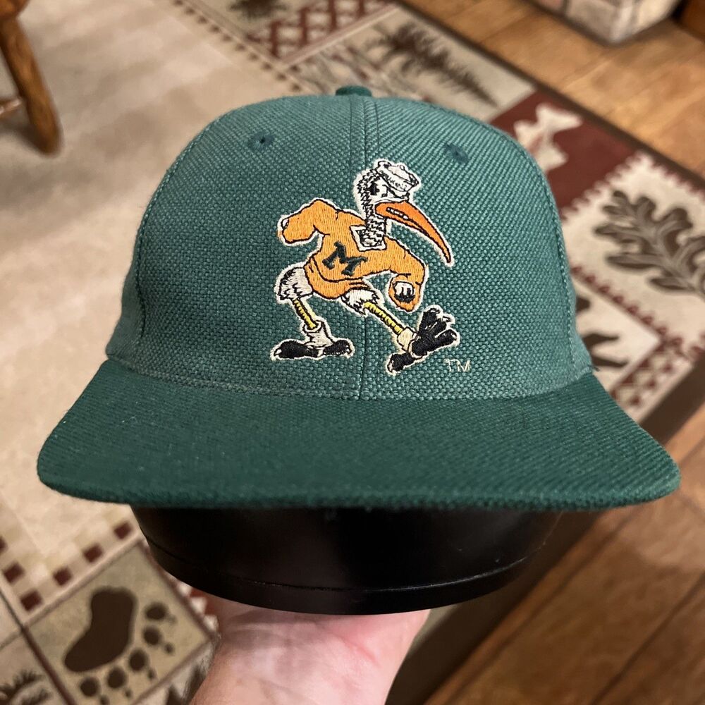 Vintage 90s Logo Athletic Miami Hurricanes Green Mascot Logo Ibis SnapBack Hat